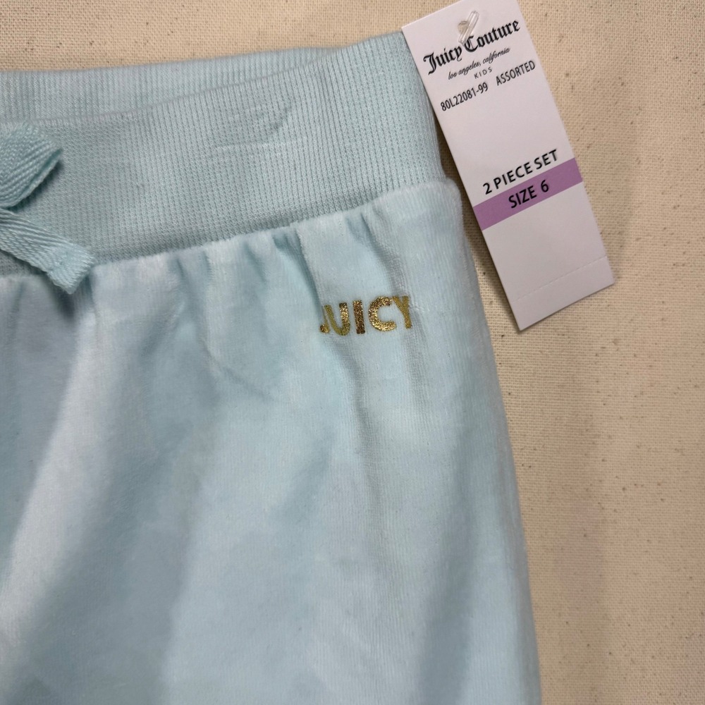 Juicy Couture Kids Velour Tracksuit Light Blue Hoodie Joggers Set Size 6 - Picture 12 of 13
